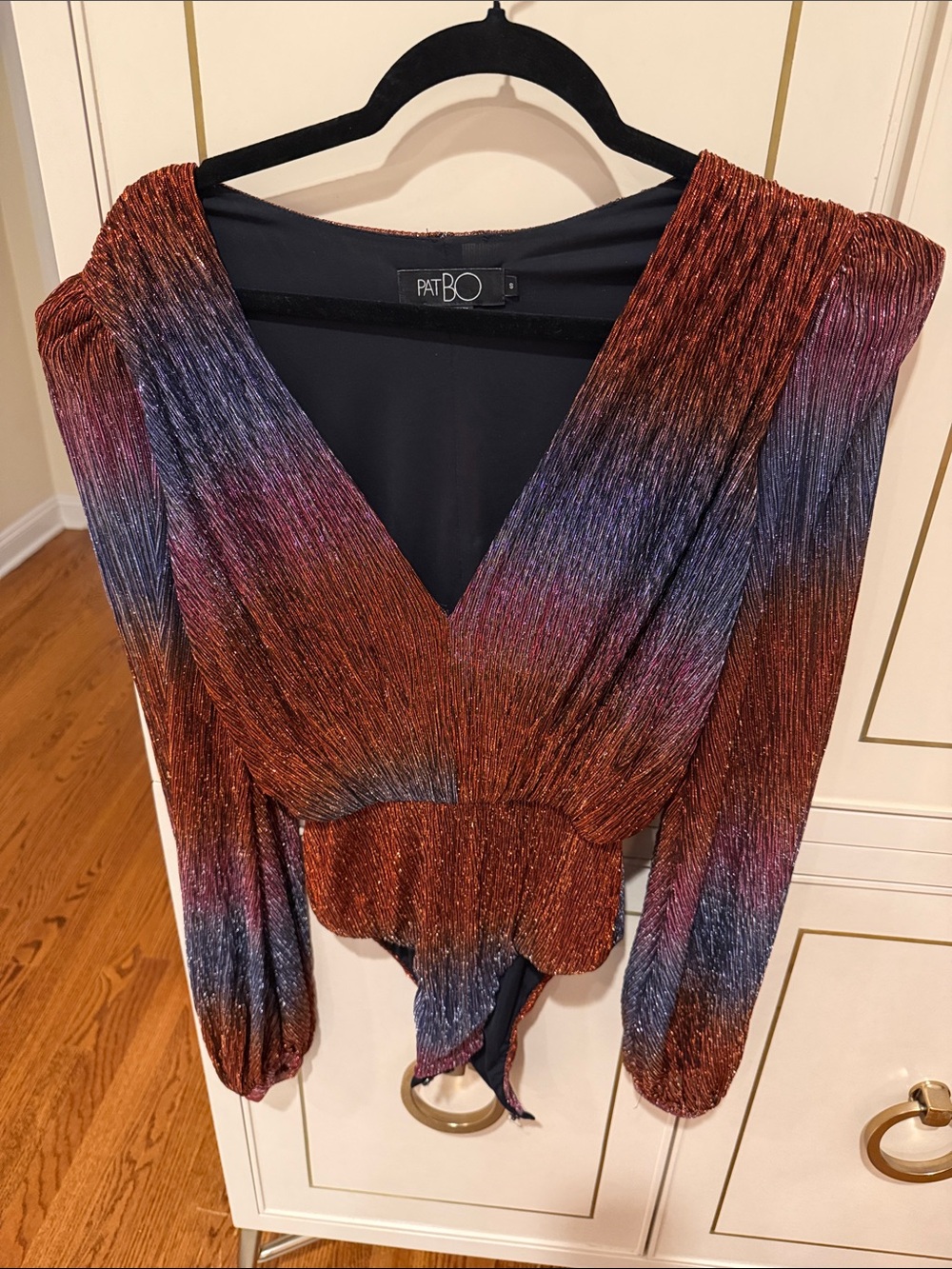 PatBO Metallic Ombre V-Neck Long Sleeve Blouse in Copper and Purple